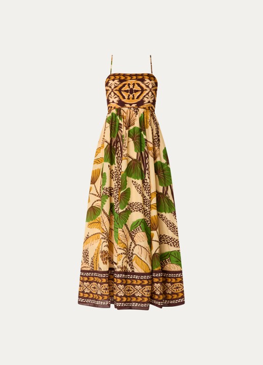 Farm Rio Fiolage maxi jurk met print - voorkant 2 lichtgeel