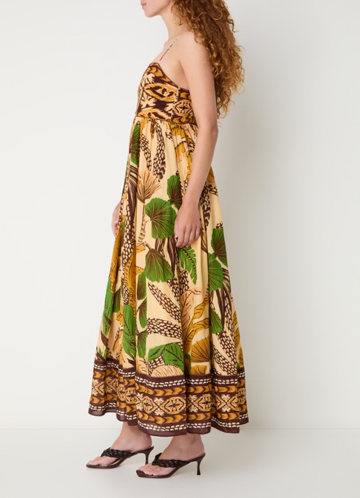 Farm Rio Fiolage maxi jurk met print - voorkant 3 lichtgeel