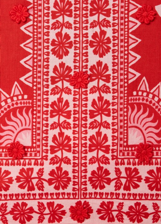 Farm Rio Flora tuniek met print en pofmouw - detail 3 koraalrood