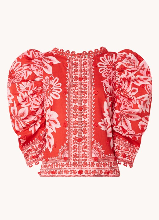 Farm Rio Flora tuniek met print en pofmouw - voorkant 4 koraalrood