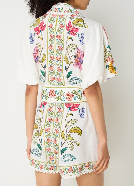 Farm Rio Floral Insects loose fit playsuit in linnenblend met strikceintuur - achterkant gebroken wit