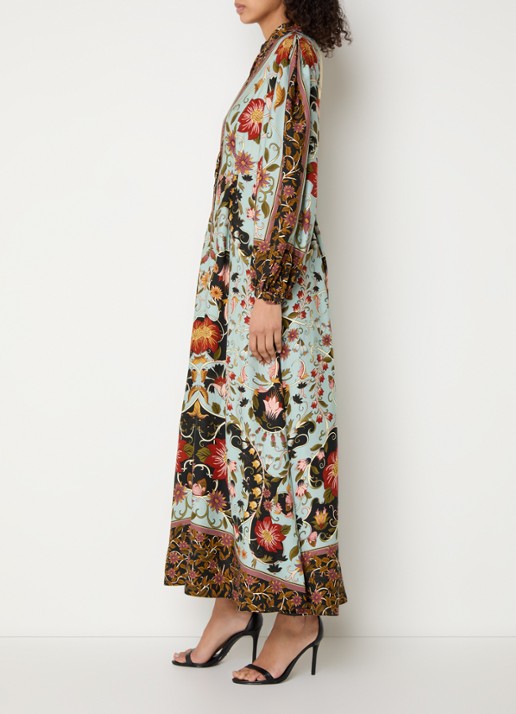 Farm Rio Flower maxi blousejurk met bloemenprint - voorkant 4 lichtblauw