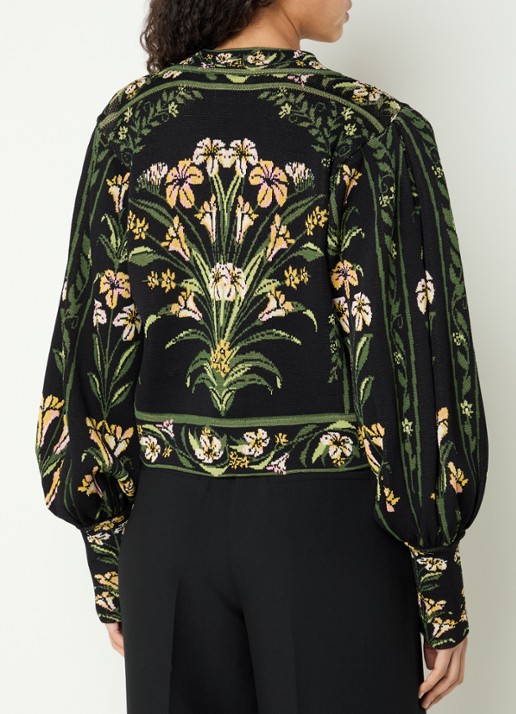 Farm Rio Flowers Arch fijngebreid vest met bloemenprint - achterkant legergroen