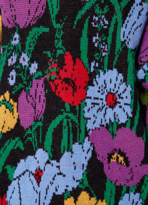 Farm Rio Flowers Banana fijngebreid vest in wolblend met ingebreid patroon - detail 4 zwart