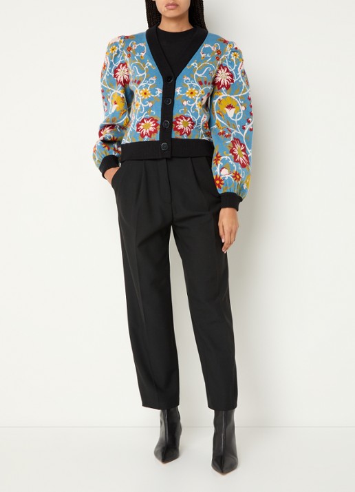 Farm Rio Flowing fijngebreid vest met bloemenprint - voorkant 3 blauw