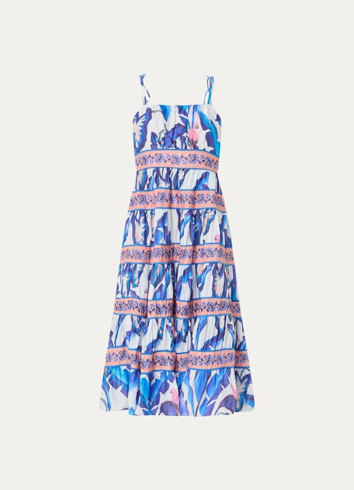 Farm Rio Foliage midi jurk met print en volant - voorkant 3 blauw