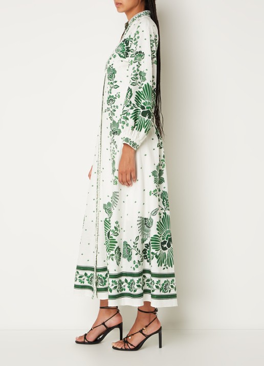 Farm Rio Forest Soul midi blousejurk met bloemenprint - voorkant 2 groen