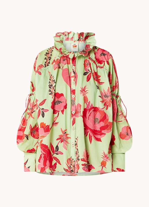 Farm Rio Fresh Garden blouse met bloemenprint - voorkant lichtgroen