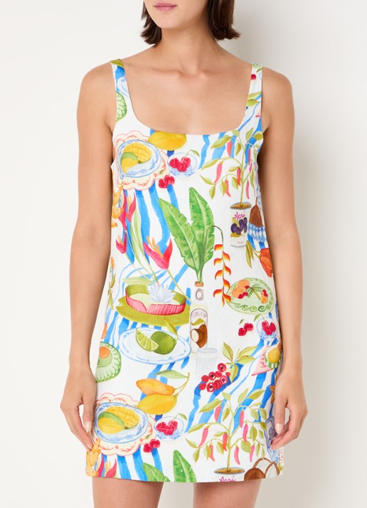 Farm Rio Fresh Table mini jurk van linnen met print - detail 4 gebroken wit