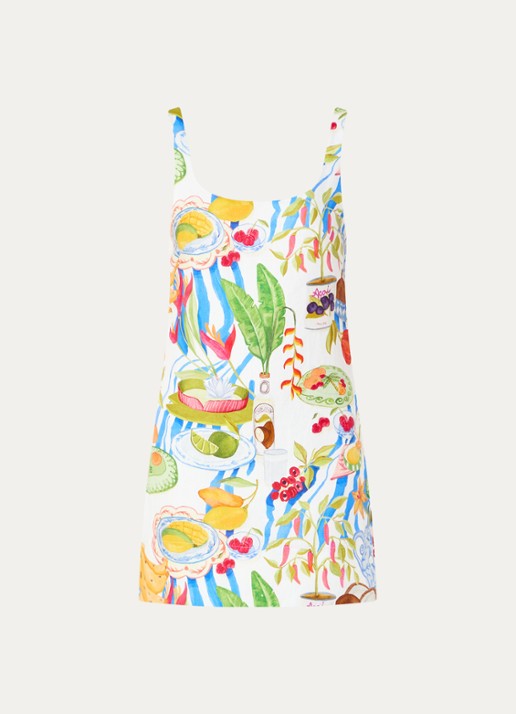 Farm Rio Fresh Table mini jurk van linnen met print - voorkant 2 gebroken wit