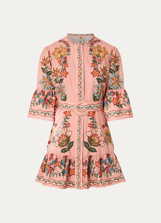 Farm Rio Garden Delight mini jurk met bloemenprint en ceintuur - voorkant 3 oudroze
