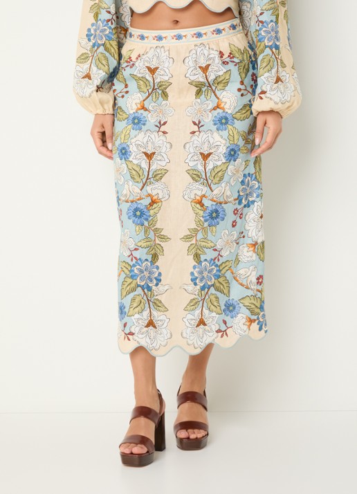 Farm Rio Garden midi rok van linnen met print