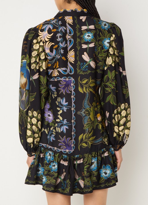 Farm Rio Garden mini blousejurk met bloemenprint - achterkant zwart