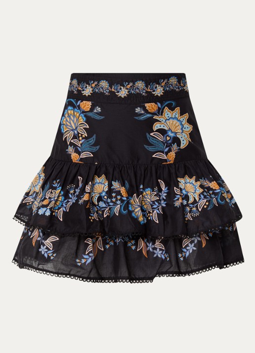 Farm Rio Gelaagde minirok met bloemenprint - voorkant 4 zwart