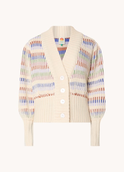 Farm Rio Grofgebreid vest met ingebreid patroon en ballonmouw - voorkant 4 creme