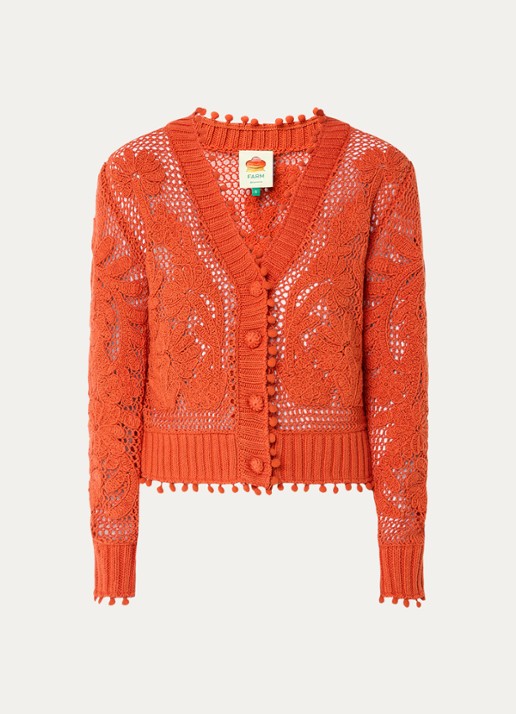 Farm Rio Grofgebreid vest met opengewerkt dessin - voorkant 2 orange
