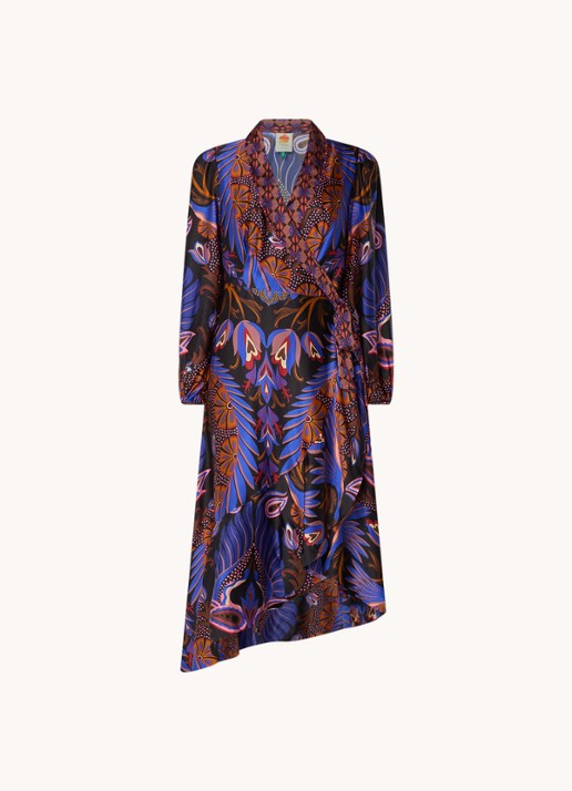 Farm Rio Heart midi wikkeljurk met print - voorkant 4 kobaltblauw