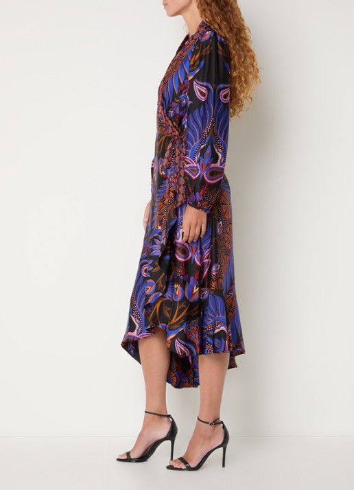 Farm Rio Heart midi wikkeljurk met print - voorkant 5 kobaltblauw