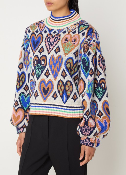 Farm Rio Hearts fijngebreide trui in merino wolblend met ingebreid patroon