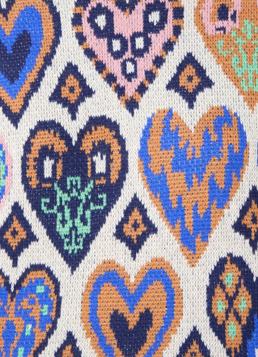 Farm Rio Hearts fijngebreide trui in merino wolblend met ingebreid patroon - detail 4 creme