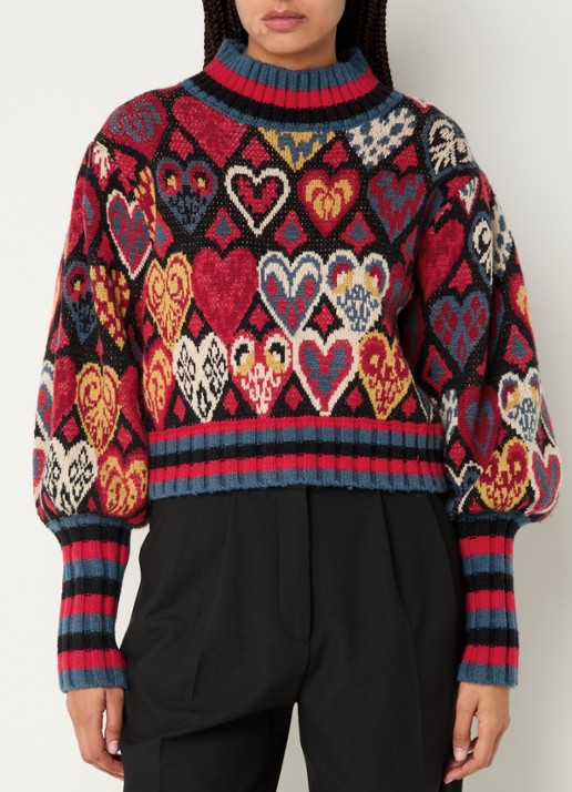 Farm Rio Hearts Ikat grofgebreide trui in wolblend met ingbereid patroon