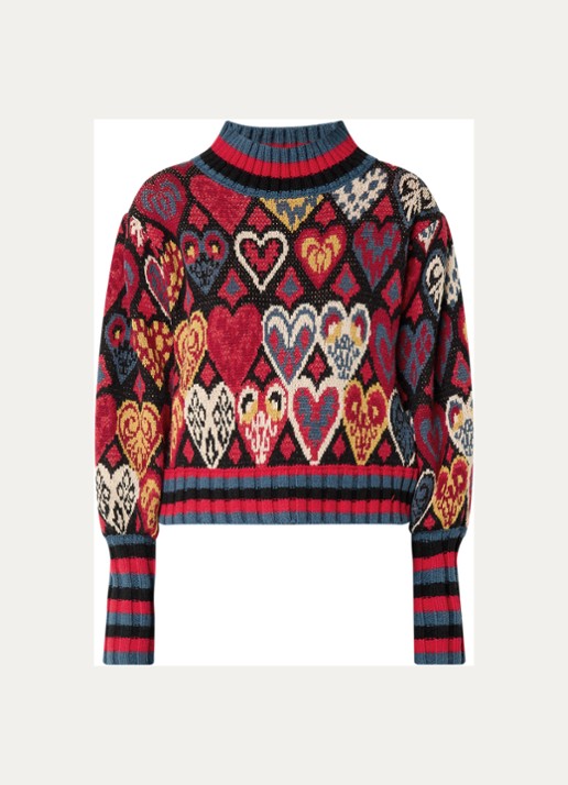 Farm Rio Hearts Ikat grofgebreide trui in wolblend met ingbereid patroon - voorkant rood