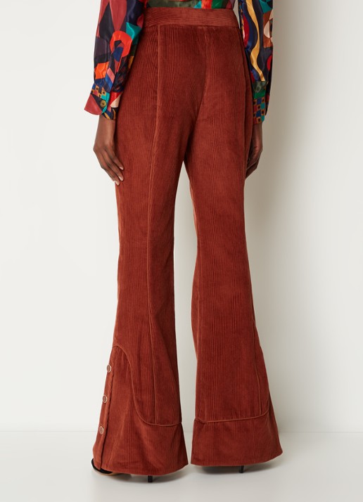 Farm Rio High waist flared fit broek van corduroy - achterkant 4 roodbruin