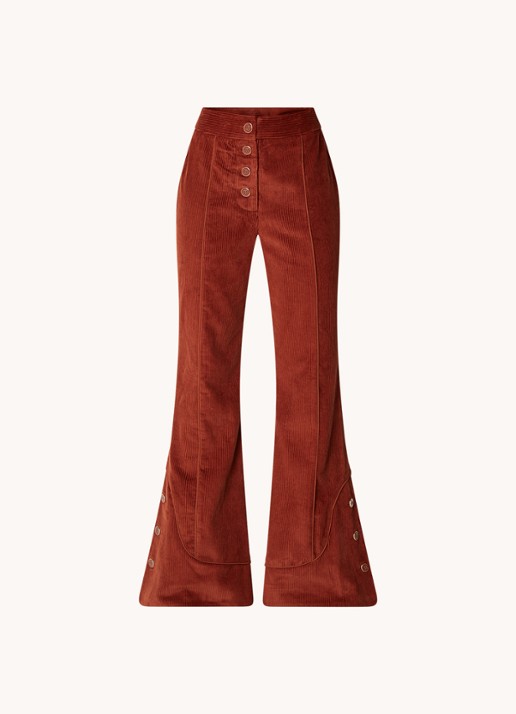 Farm Rio High waist flared fit broek van corduroy - voorkant roodbruin