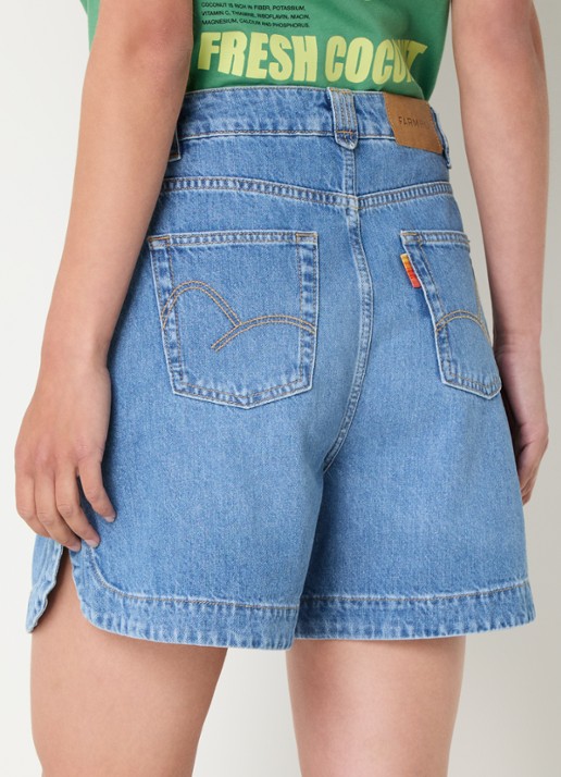 Farm Rio High waist loose fit korte broek van denim met borduring - achterkant indigo