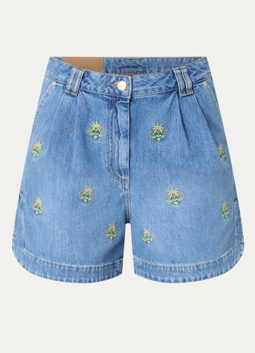 Farm Rio High waist loose fit korte broek van denim met borduring - voorkant 2 indigo