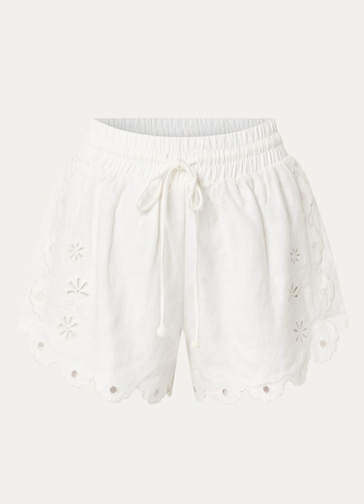 Farm Rio High waist straight fit korte broek van linnen - voorkant 3 gebroken wit