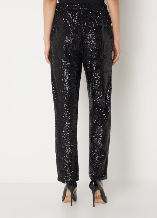 Farm Rio High waist straight fit pantalon met pailletten en steekzakken - achterkant zwart