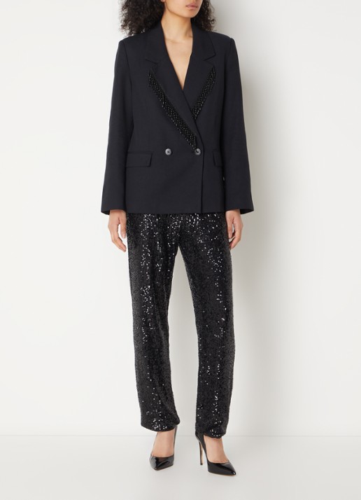 Farm Rio High waist straight fit pantalon met pailletten en steekzakken - voorkant 3 zwart