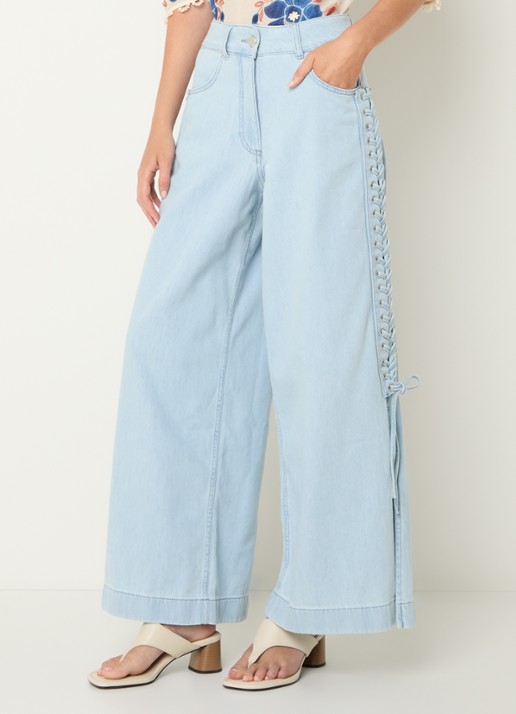 Farm Rio High waist wide fit jeans met lichte wassing - detail 3 indigo