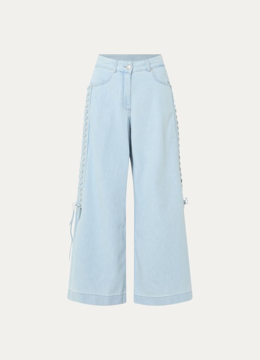 Farm Rio High waist wide fit jeans met lichte wassing - voorkant indigo