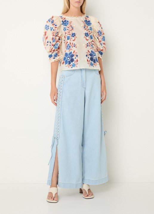 Farm Rio High waist wide fit jeans met lichte wassing - voorkant 2 indigo