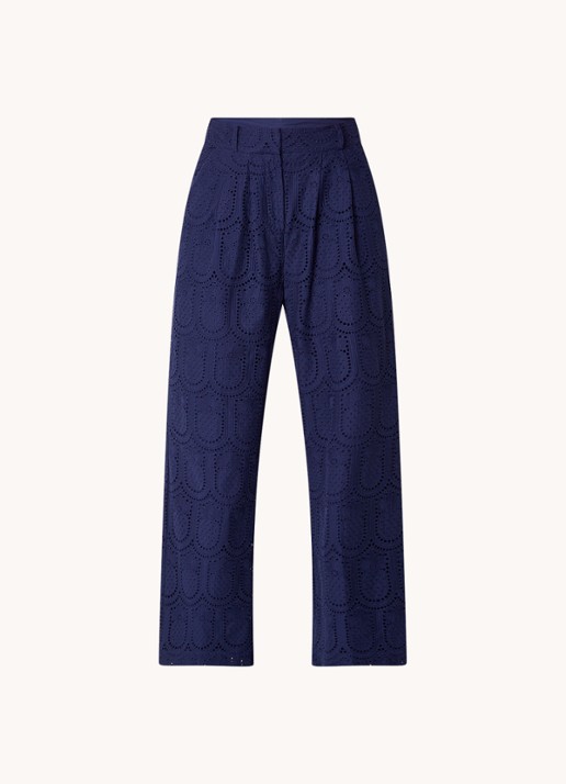 Farm Rio High waist wide fit pantalon met broderie en steekzakken - voorkant 4 donkerblauw