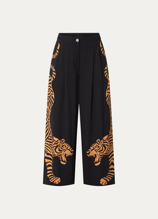 Farm Rio High waist wide fit pantalon met print - voorkant 3 zwart