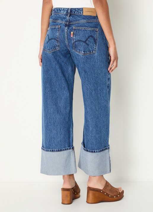 Farm Rio High waist wide leg jeans met medium wassing - achterkant 4 indigo
