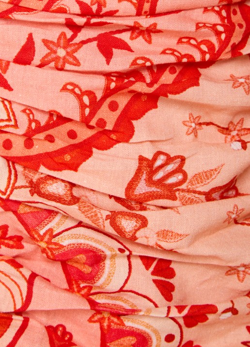 Farm Rio Jaipur midi jurk in linnenblend met bloemenprint - detail 3 koraalrood