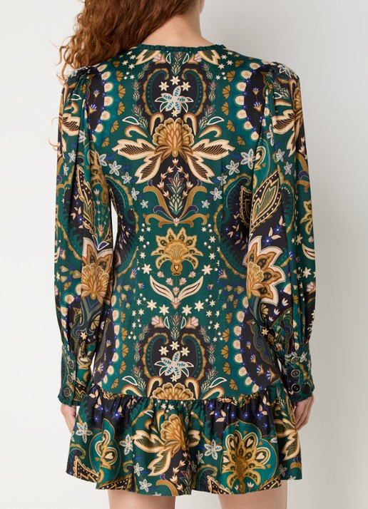 Farm Rio Jaipur mini blousejurk met print en ruches - achterkant 4 groen