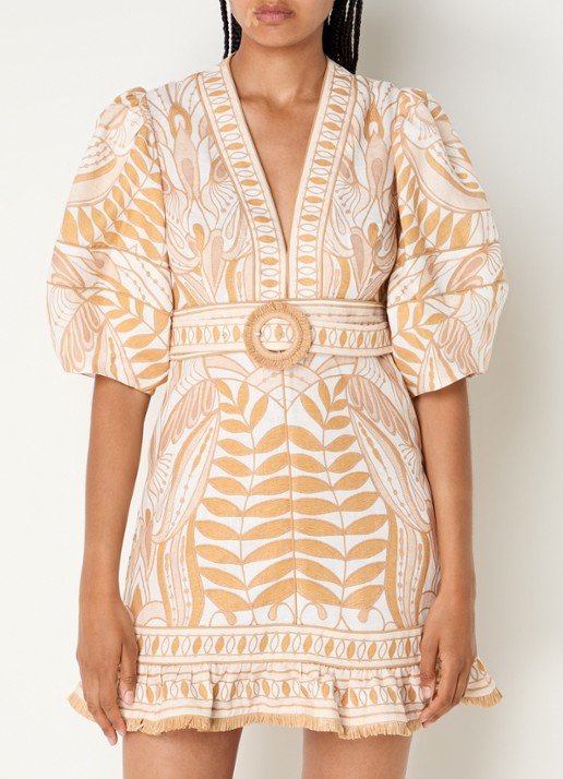 Farm Rio Lace Nature mini tuniekjurk van linnen met ceintuur en print
