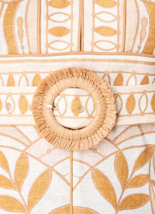 Farm Rio Lace Nature mini tuniekjurk van linnen met ceintuur en print - detail 4 beige