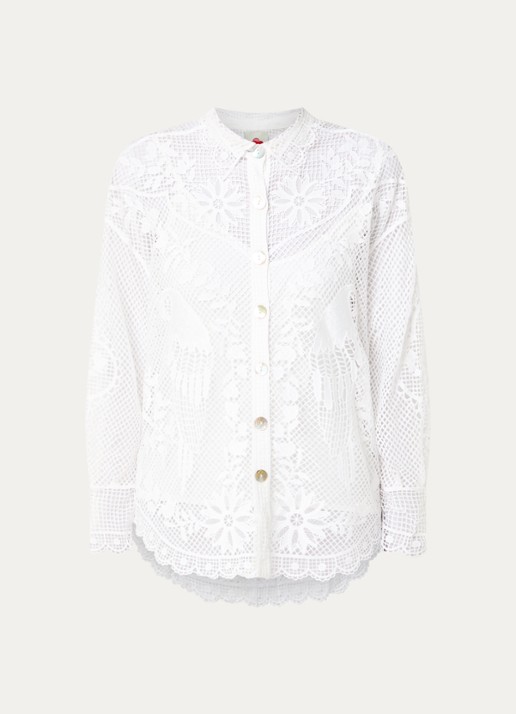 Farm Rio Landscape Guipure blouse met opengewerkt dessin - voorkant 2 gebroken wit