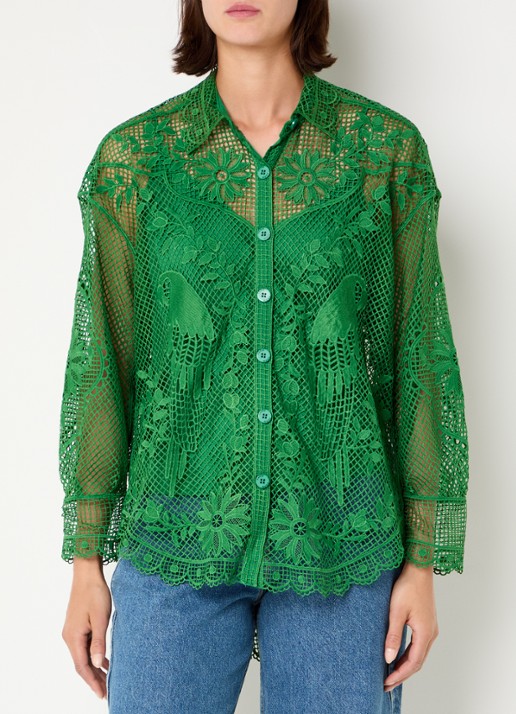 Farm Rio Landscape Guipure blouse met opengewerkt dessin - detail 4 groen