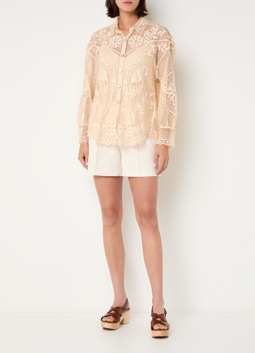Farm Rio Landscape Guipure blouse met opengewerkt dessin - voorkant 4 creme