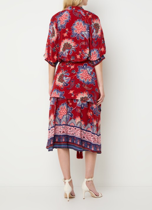 Farm Rio Luang midi blousejurk met bloemenprint en gestrikt detail - achterkant 4 rood
