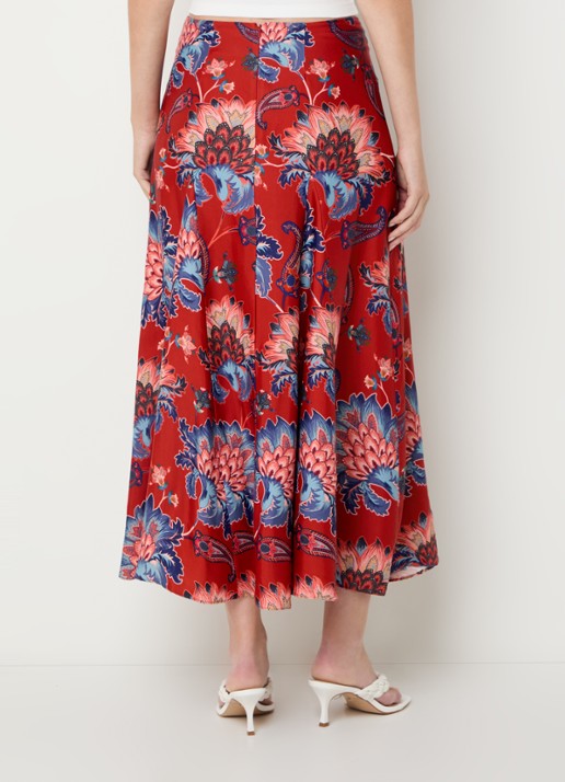 Farm Rio Luang midi rok met bloemenprint - achterkant donkerrood