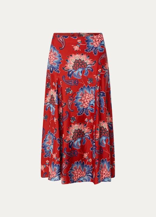 Farm Rio Luang midi rok met bloemenprint - voorkant 2 donkerrood