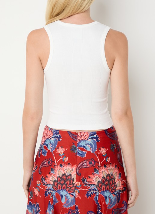 Farm Rio Macaw cropped tanktop met print en logoborduring - achterkant gebroken wit